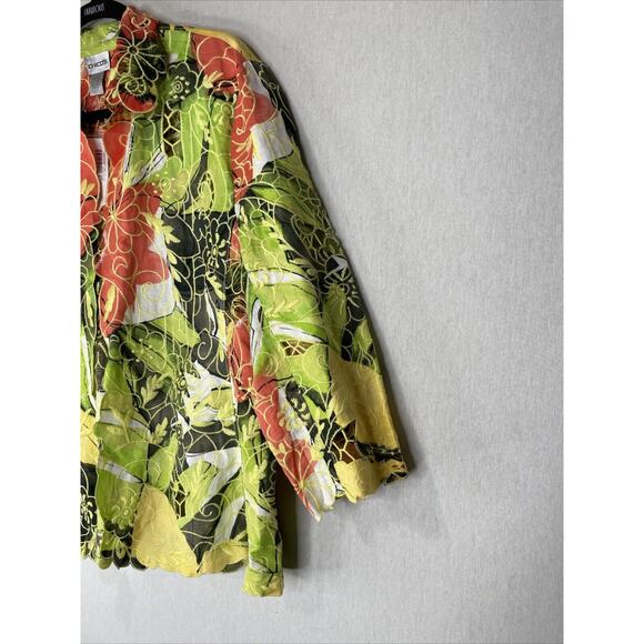 Chico's Womens Lucetta Jacket SZ 3 XL Linen Orange Yellow Fall Autumn Floral NWT - Picture 6 of 16